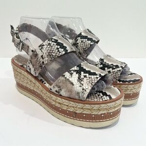 Vince Camuto Marsa Platform Wedge Sandals Faux Snakeskin Studded Jute Women 7.5